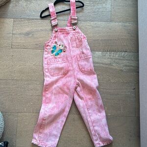 Girls, pink acid wash overalls size 6/7